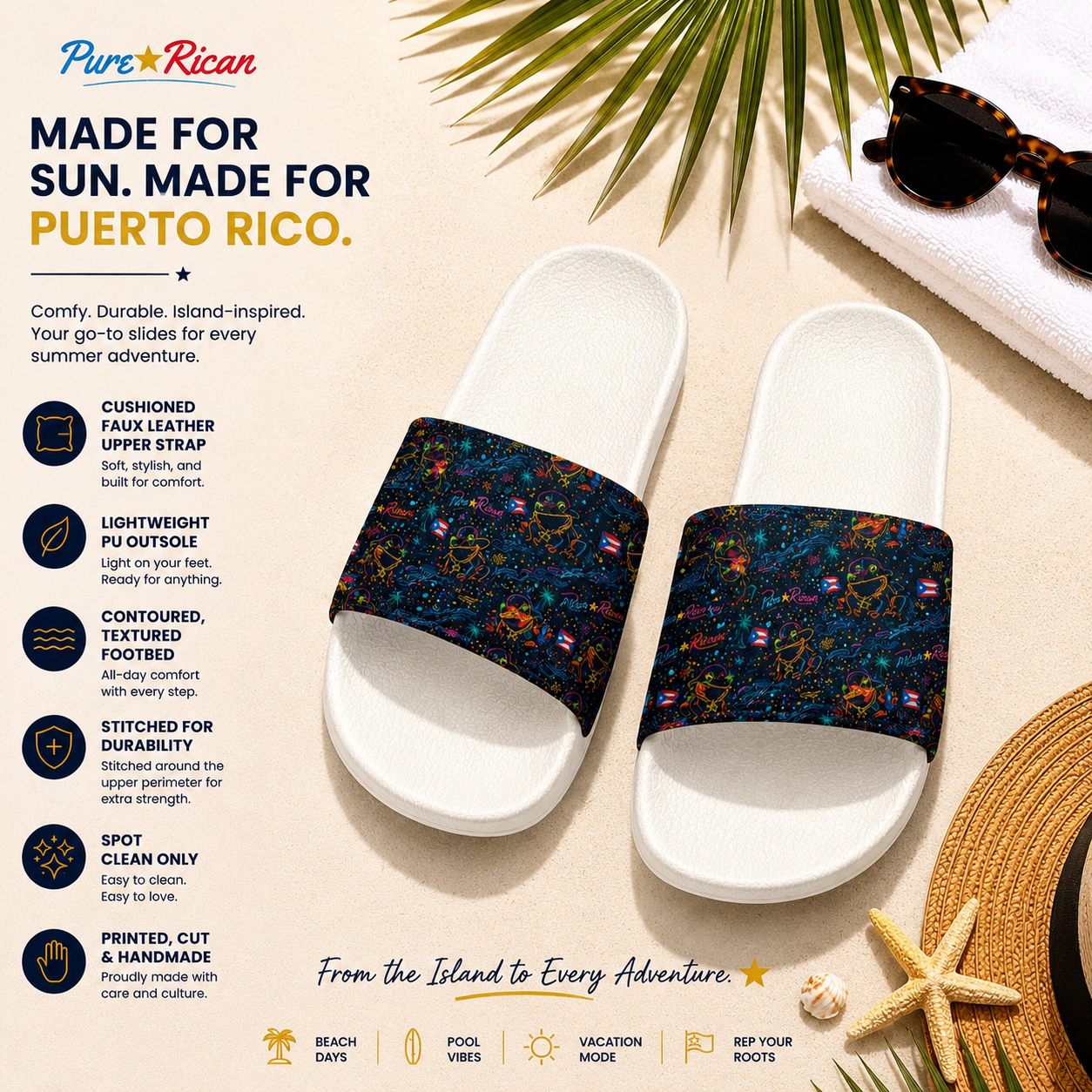 Pure⭐️Rican Sapo Galaxy Midnight Unisex Slides – Puerto Rican Coquí Summer Sandals