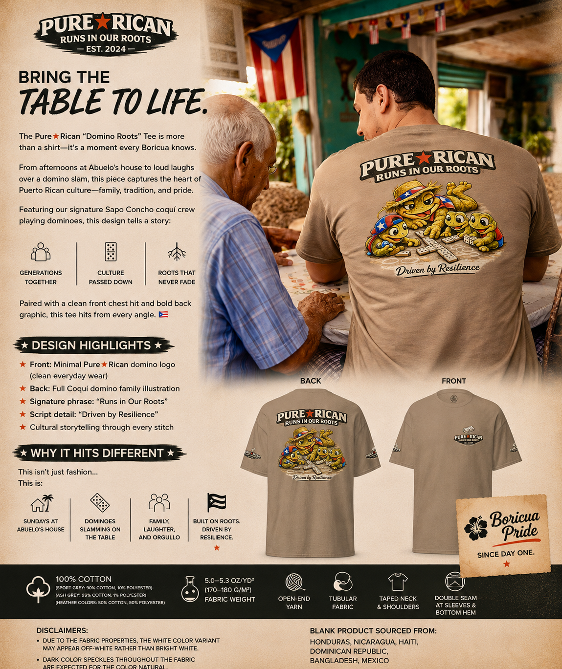 Pure⭐️Rican “Domino Roots” Coquí Family Graphic T-Shirt – Edition