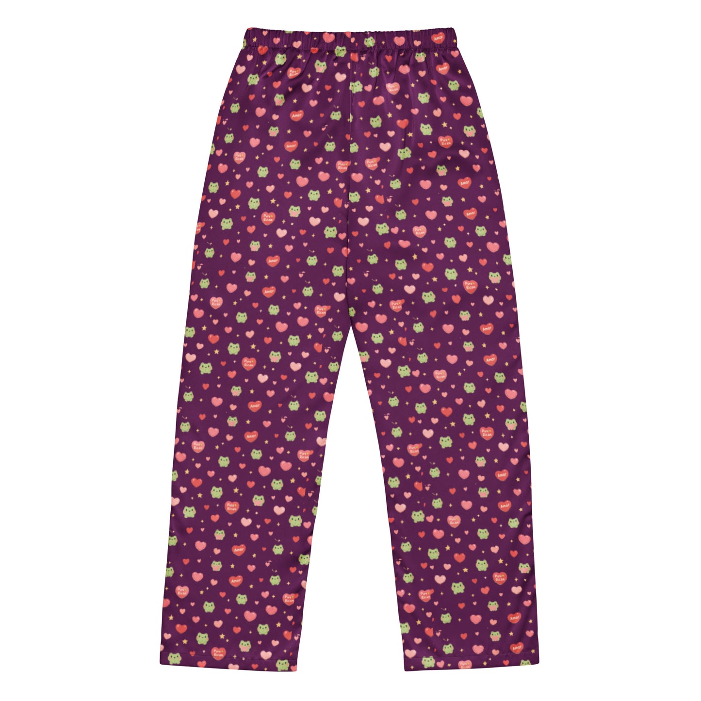 Pure⭐️Rican Sapo Concho heart print pajama pants back view showing relaxed fit and continuous heart and frog pattern design