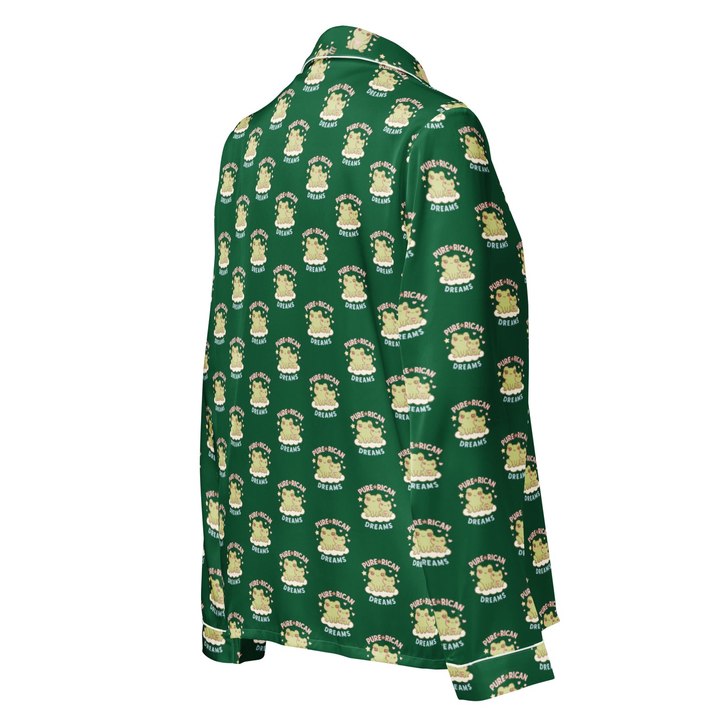 Pure⭐️Rican cultural women’s long sleeve pajama top in forest green with dreamy all-over print inspired by Puerto Rican heritage