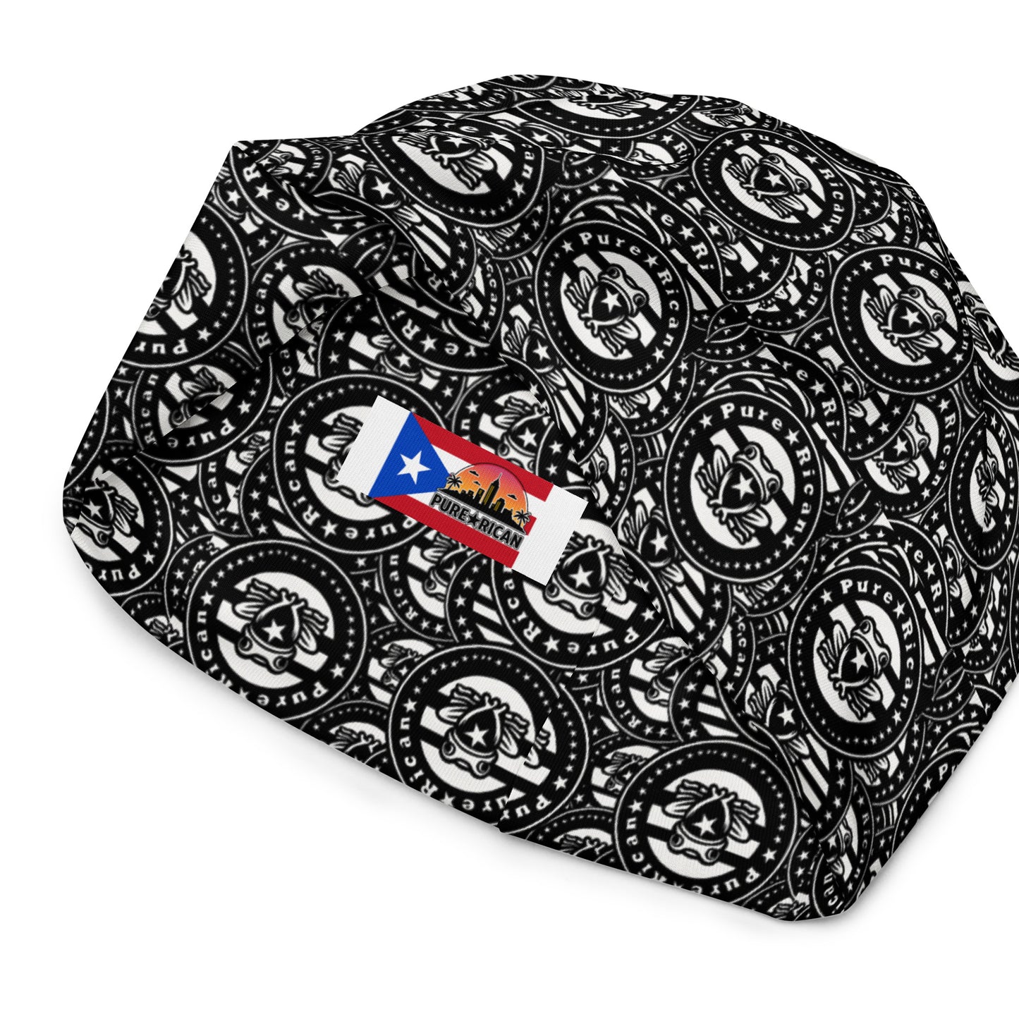 Pure⭐️Rican Cultura all-over print knit texture close-up – cultural beanie detail