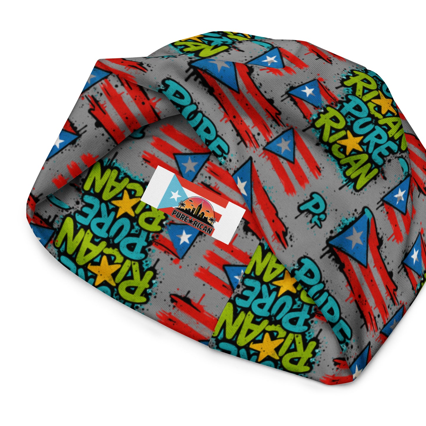 Pure⭐️Rican graffiti Sapo beanie back view – island culture winter hat