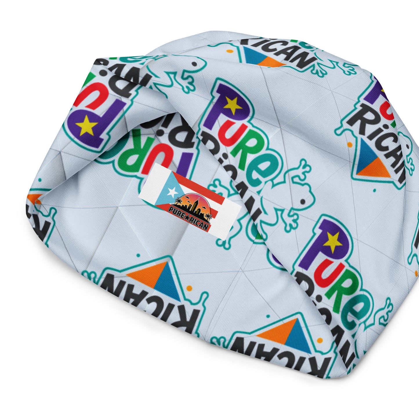 Pure⭐️Rican splash print close-up – all-over splash beanie design detail