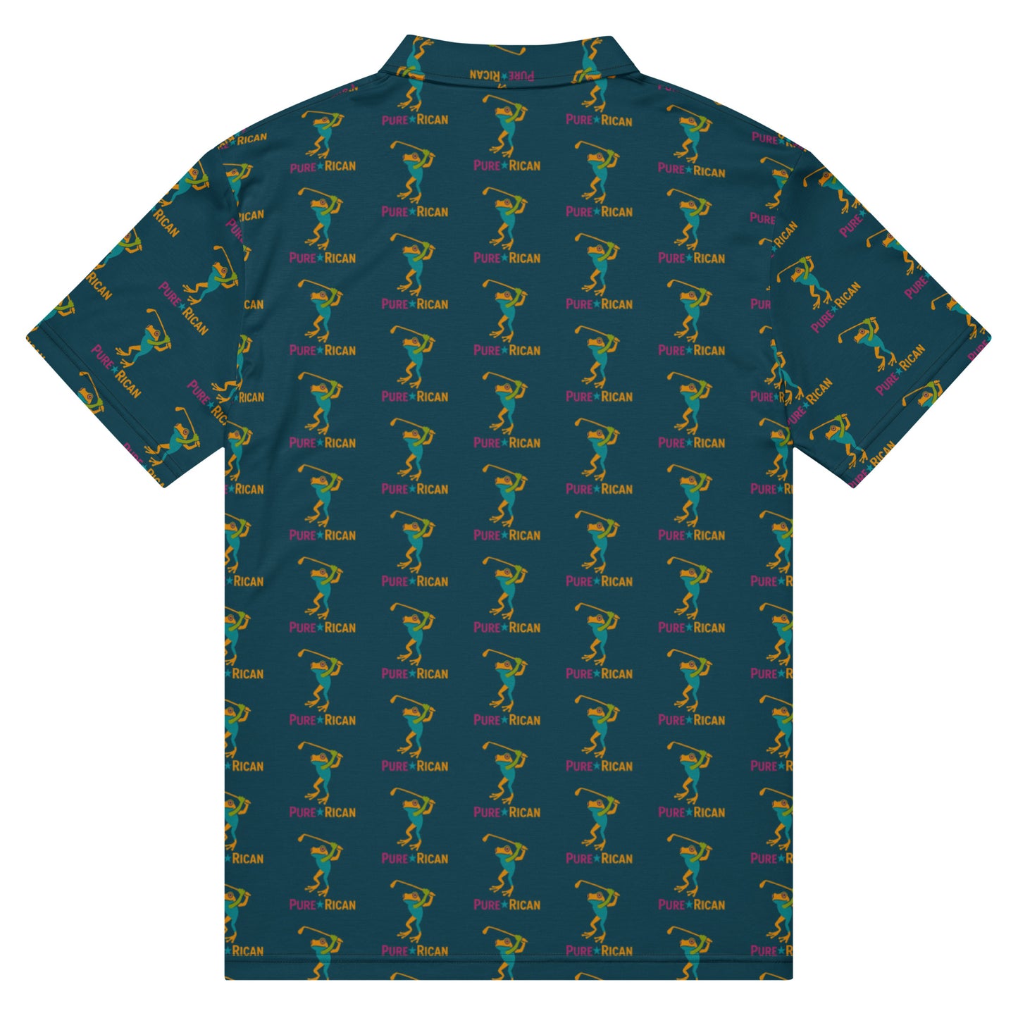 Pure⭐️Rican Sapo Golfer blue all-over print men’s slim fit polo shirt