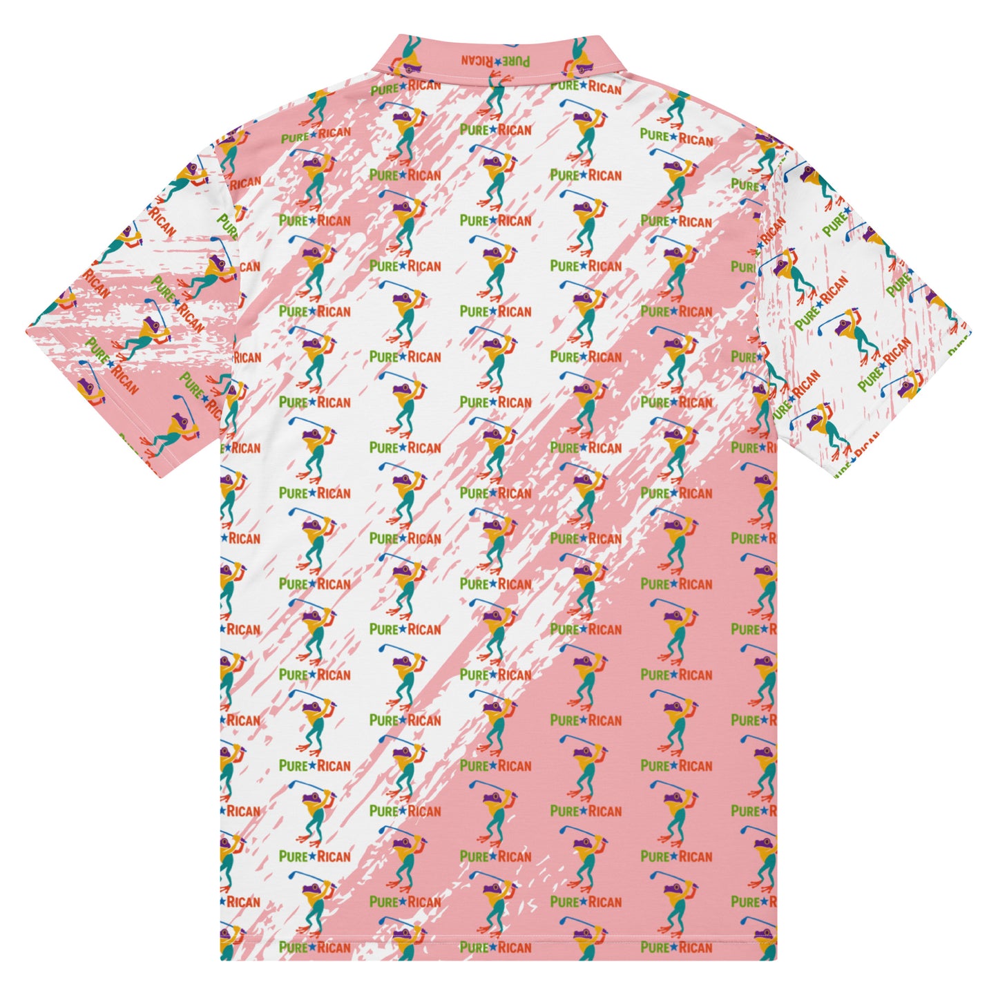Pure⭐️Rican Sapo Golfer pink and white all-over print slim fit men’s polo