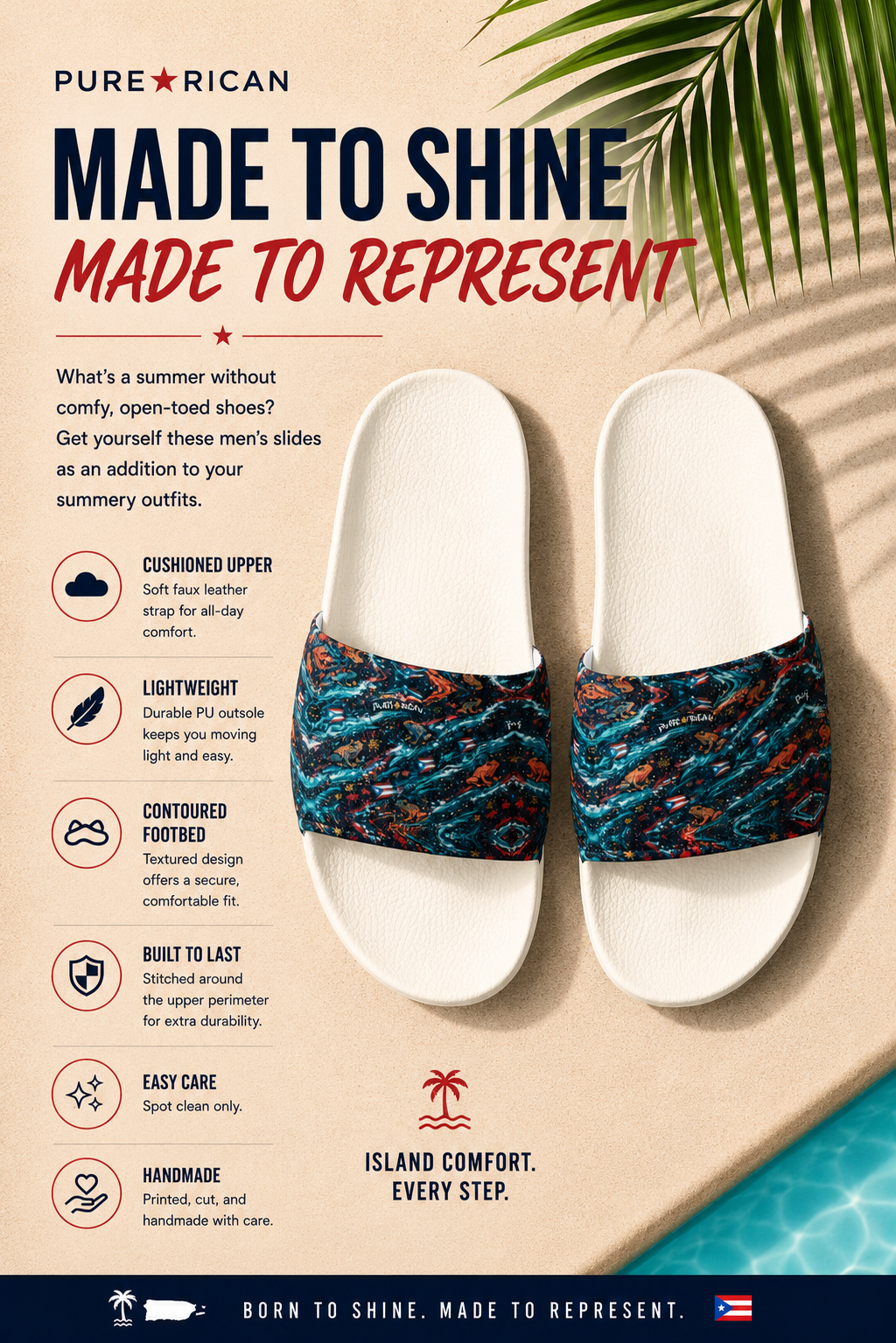 Pure⭐️Rican Sapo Wave Men’s Slides | Puerto Rican Summer Sandals