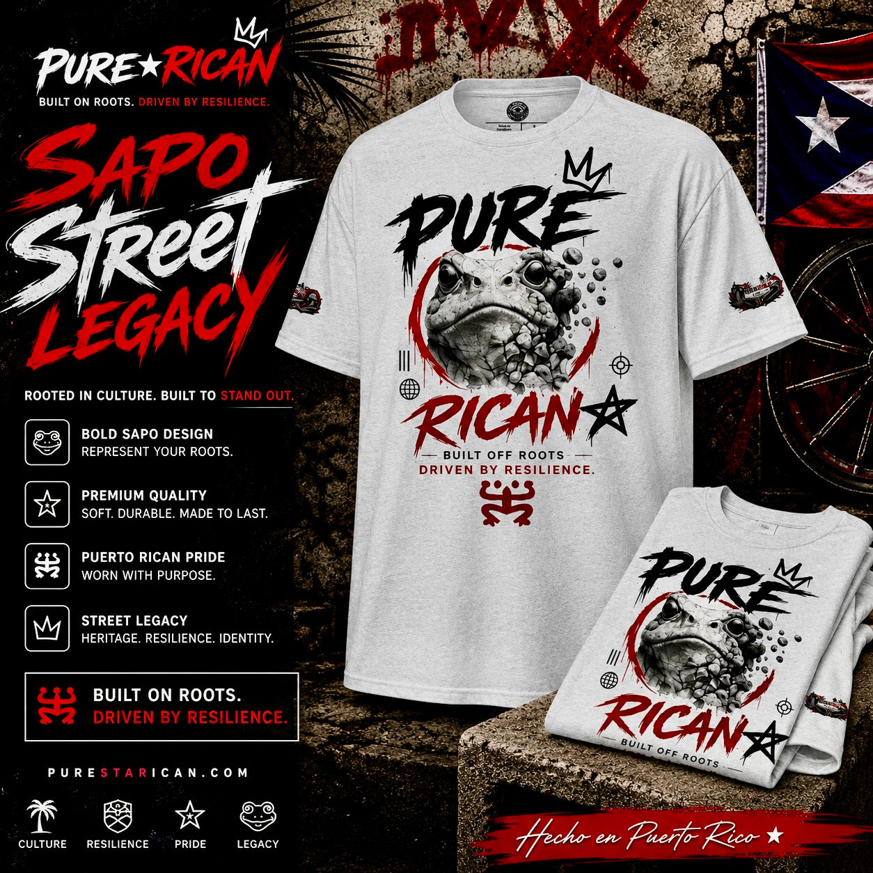 Pure⭐️Rican Sapo Street Legacy Tee Puerto Rican Heritage Shirt