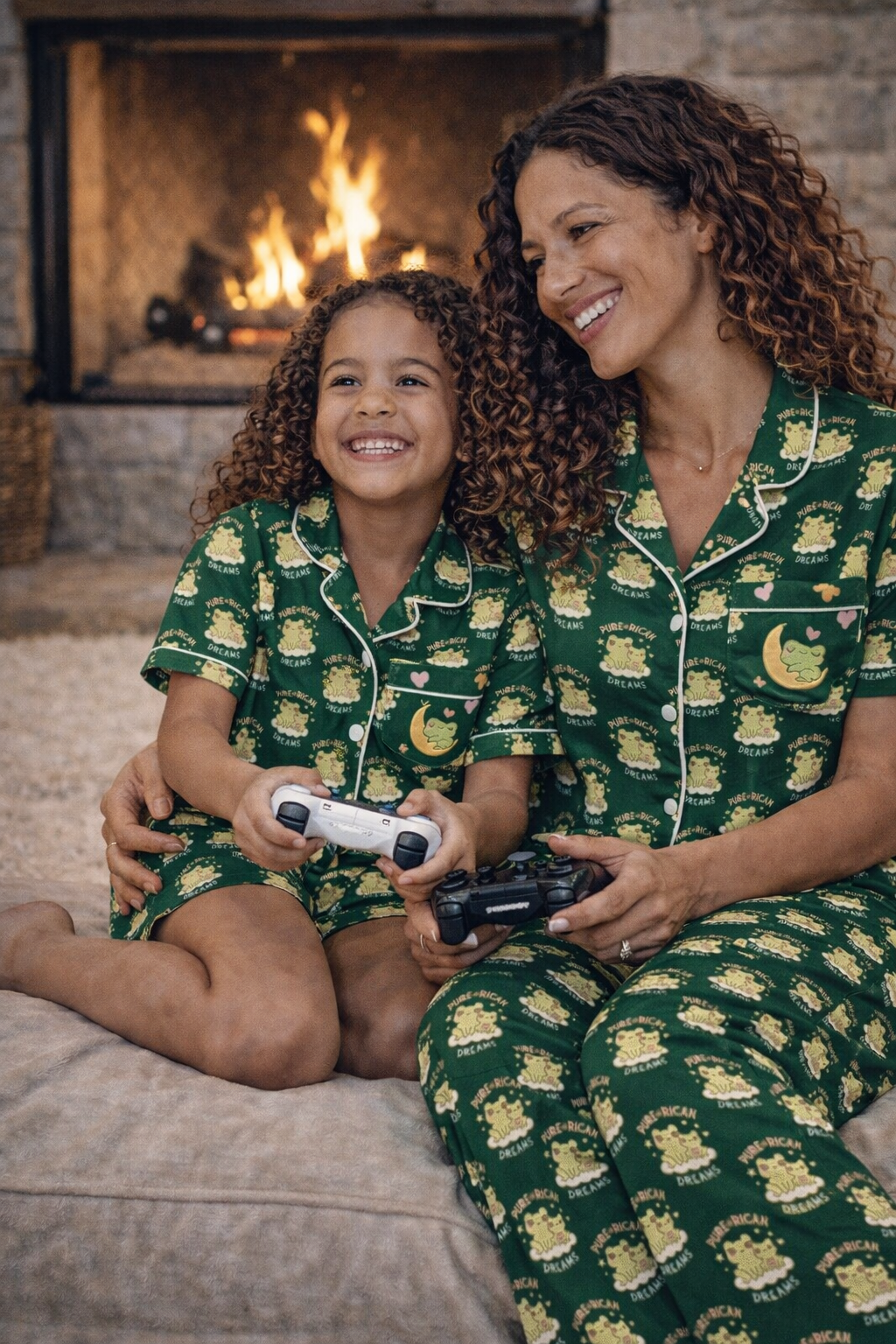 Pure⭐️Rican Mommy and Baby Dreamy All-Over Print Women’s Pajama Pants – Forest Green