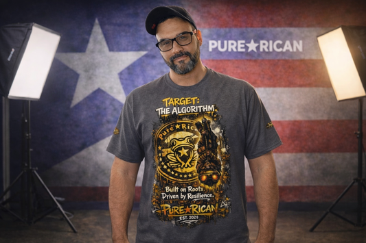 Pure⭐️Rican Target The Algorithm Puerto Rican heritage streetwear t-shirt front view with Sapo Concho emblem