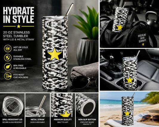 Pure⭐️Rican Black Camo Stainless Steel Tumbler | 20oz Travel Cup with Metal Straw