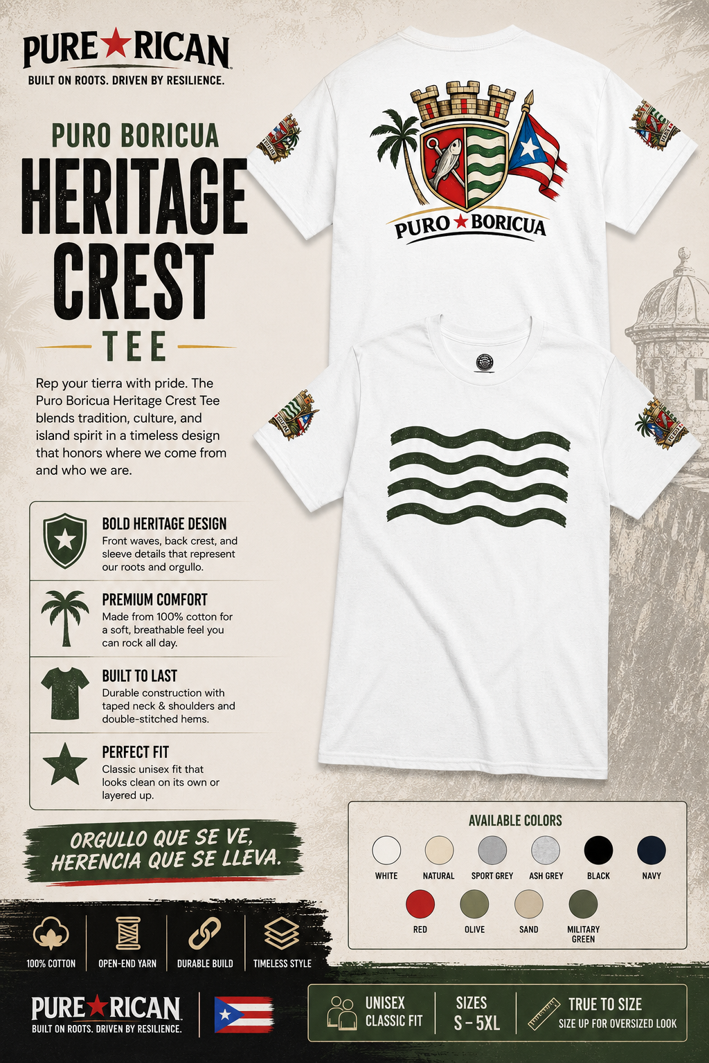 Pure⭐️Rican El Pueblo de Quebradillas Heritage Crest Tee | Puerto Rican Pride Unisex Cotton T-Shirt