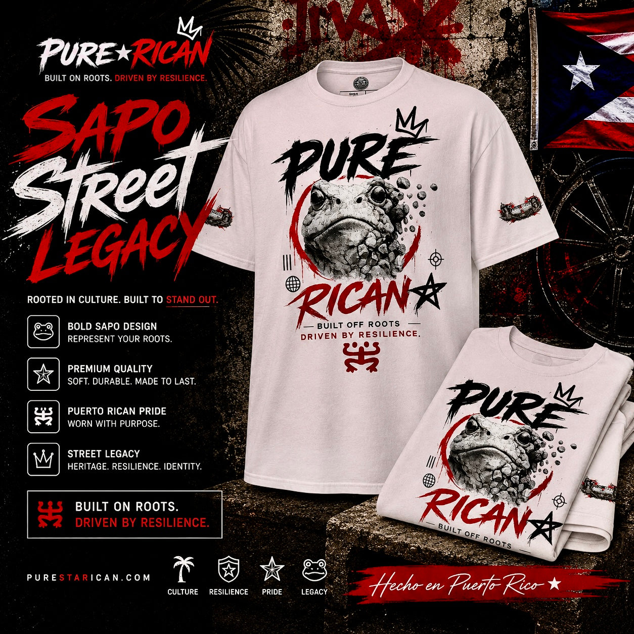 Pure⭐️Rican Sapo Street Legacy Tee Puerto Rican Heritage Shirt