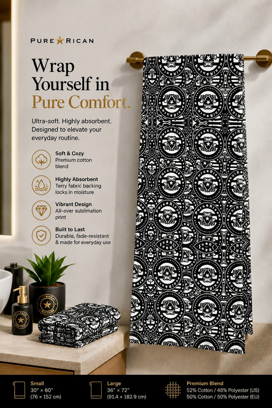 Pure⭐️Rican “OG Heritage Vertical Flow” Premium Sublimation Towel | Puerto Rican Luxury Bath, Beach & Everyday Towel