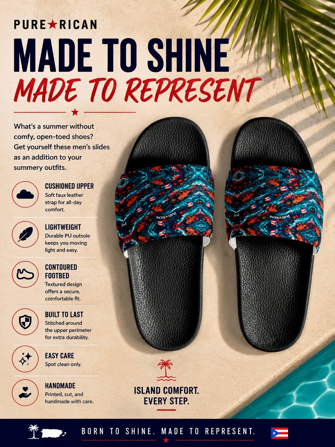 Pure⭐️Rican Sapo Wave Men’s Slides | Puerto Rican Summer Sandals