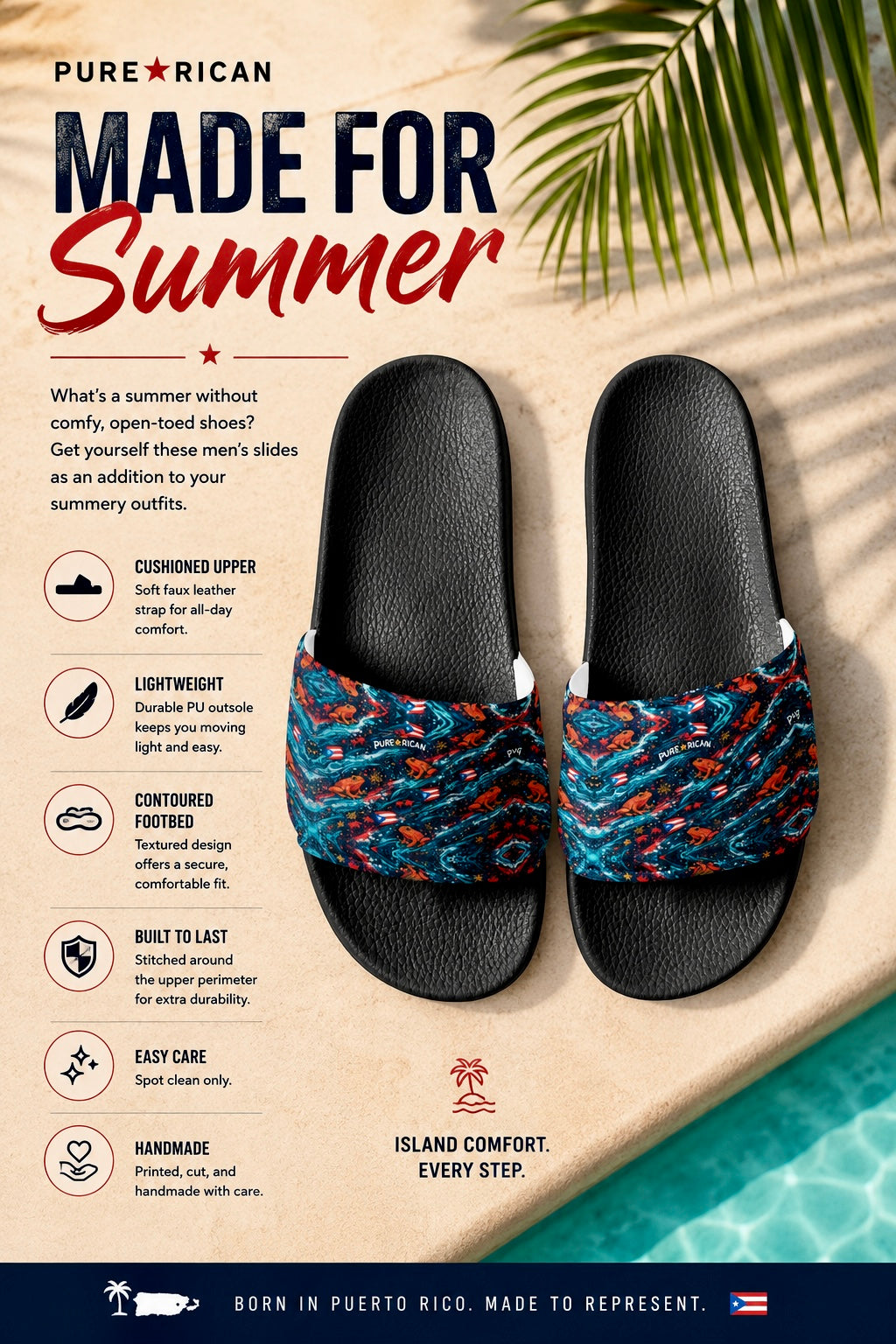 Pure⭐️Rican Sapo Wave Men’s Slides | Puerto Rican Summer Sandals