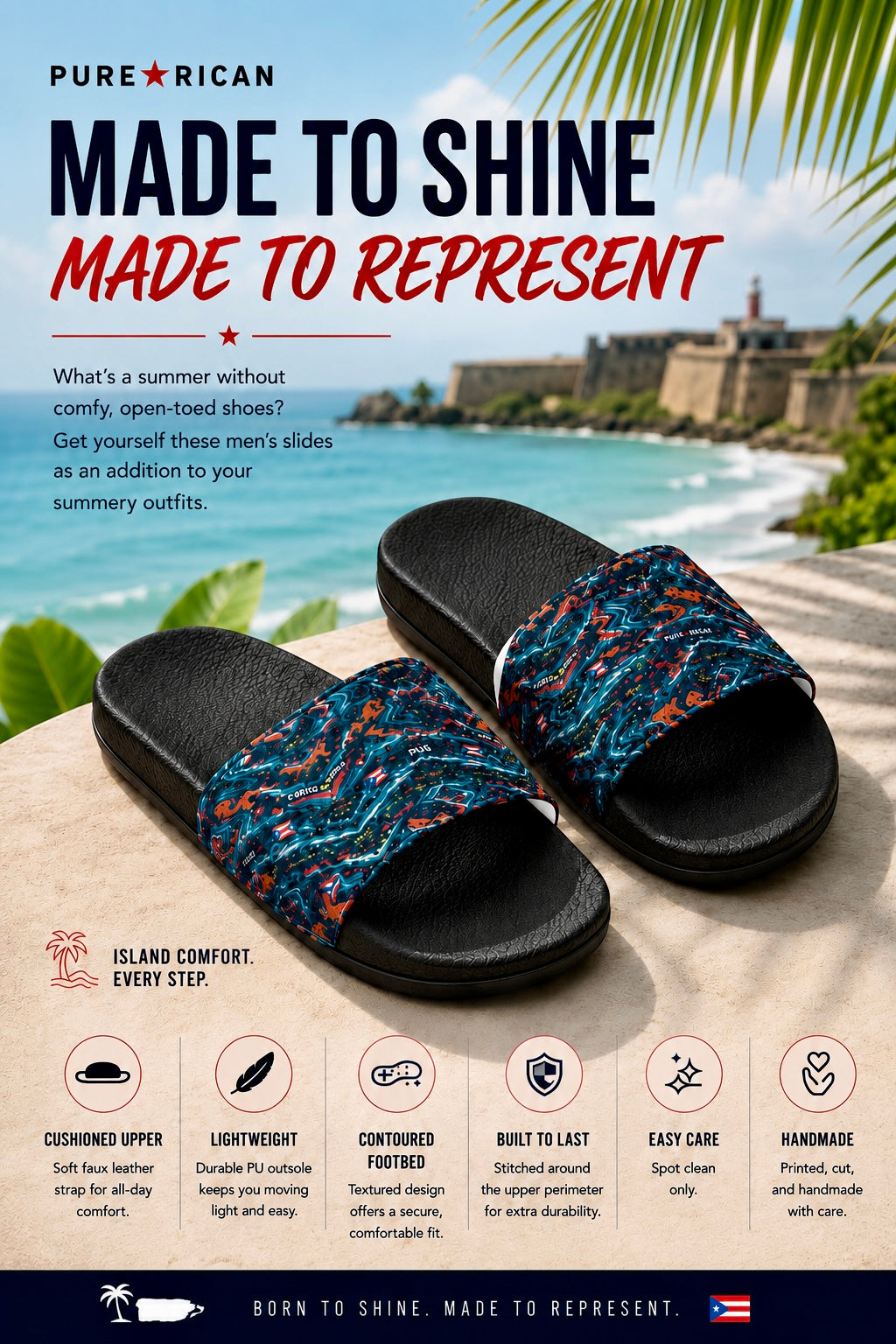 Pure⭐️Rican Sapo Wave Men’s Slides | Puerto Rican Summer Sandals