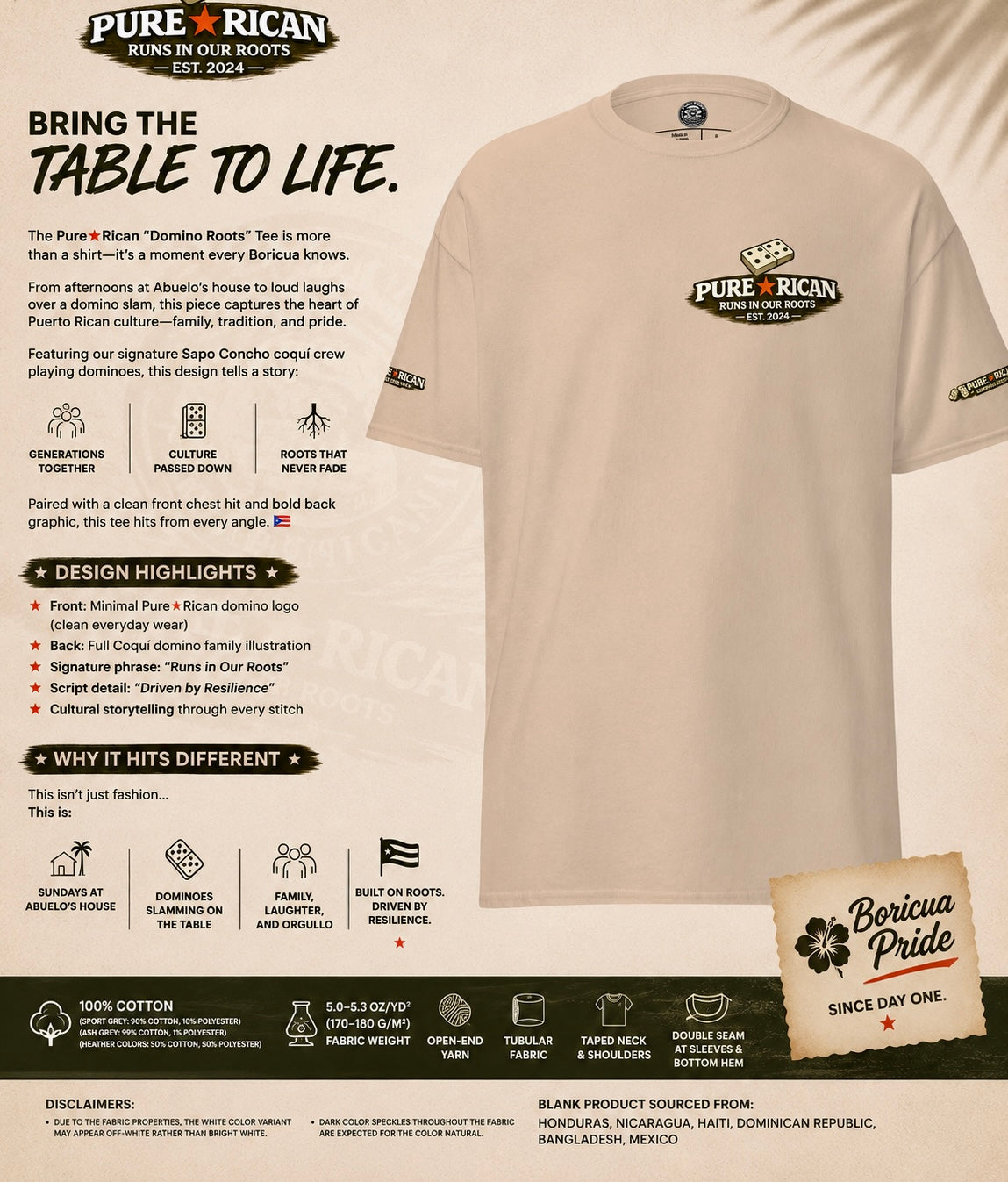Pure⭐️Rican “Domino Roots” Coquí Family Graphic T-Shirt – Edition