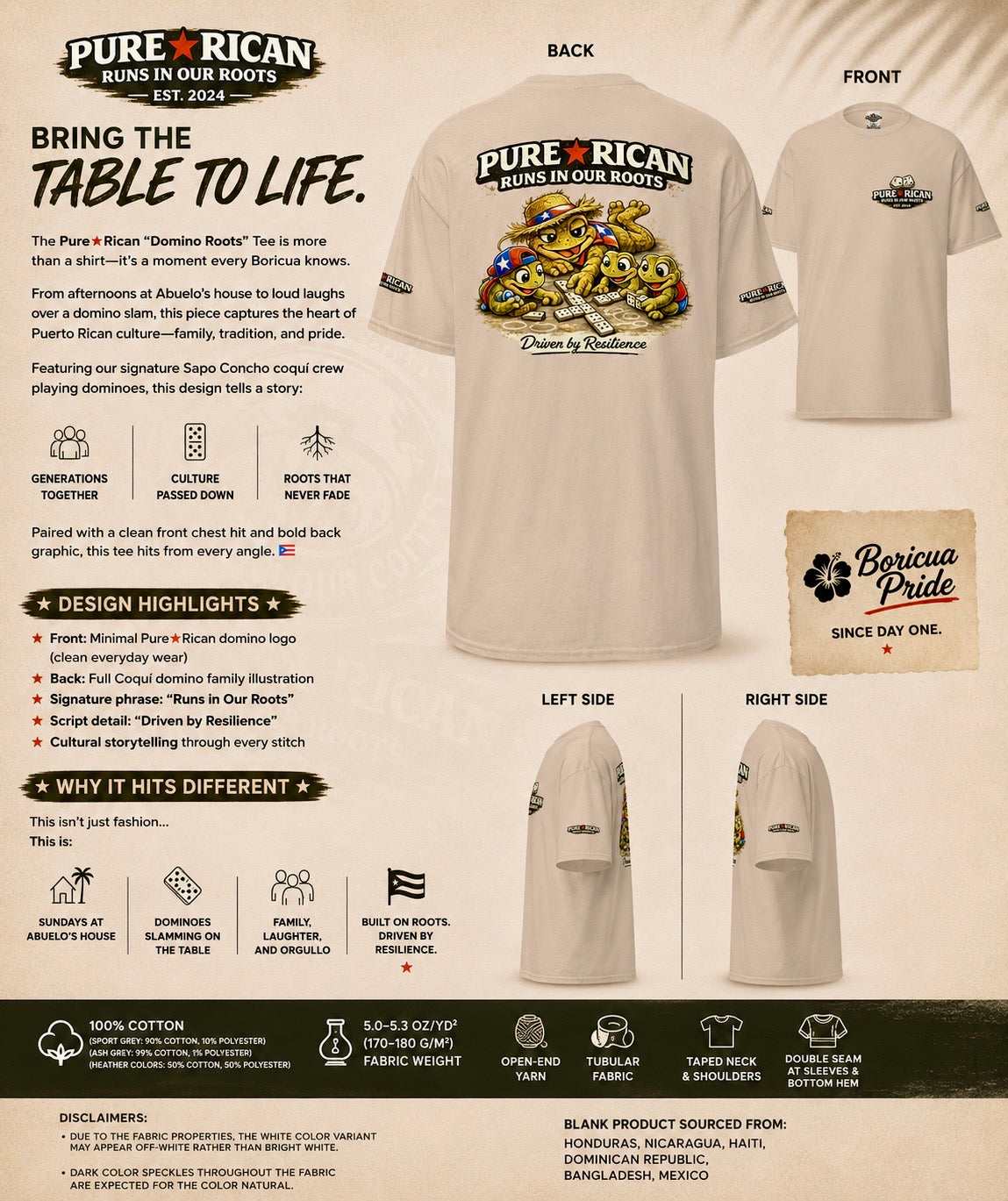Pure⭐️Rican “Domino Roots” Coquí Family Graphic T-Shirt – Edition