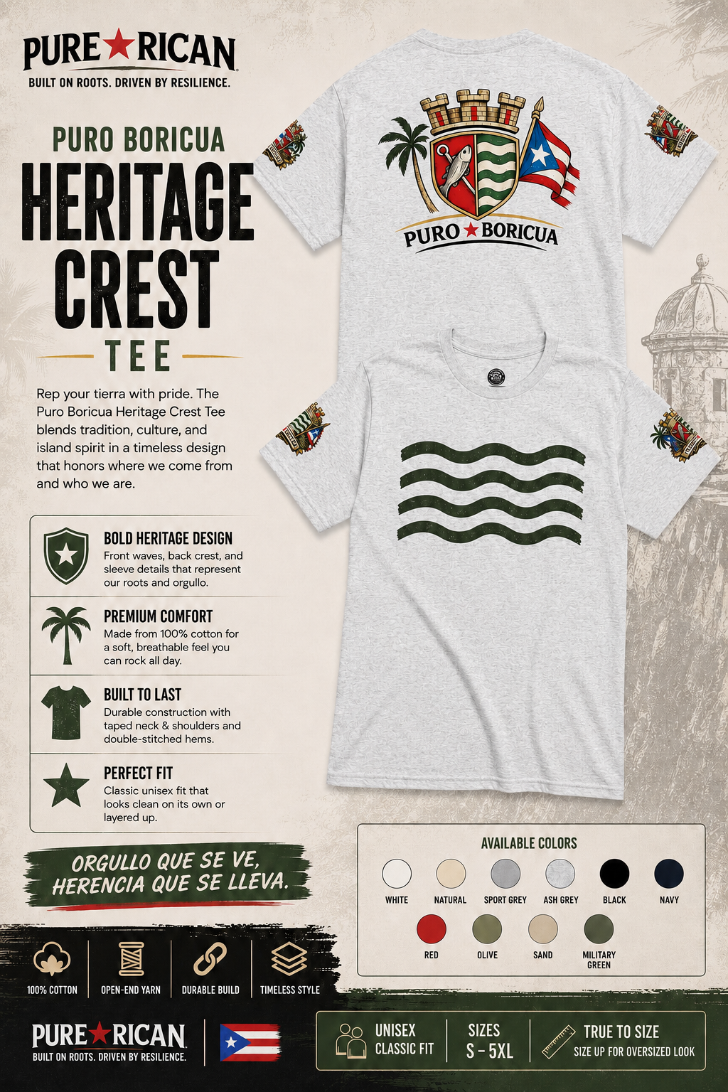 Pure⭐️Rican El Pueblo de Quebradillas Heritage Crest Tee | Puerto Rican Pride Unisex Cotton T-Shirt