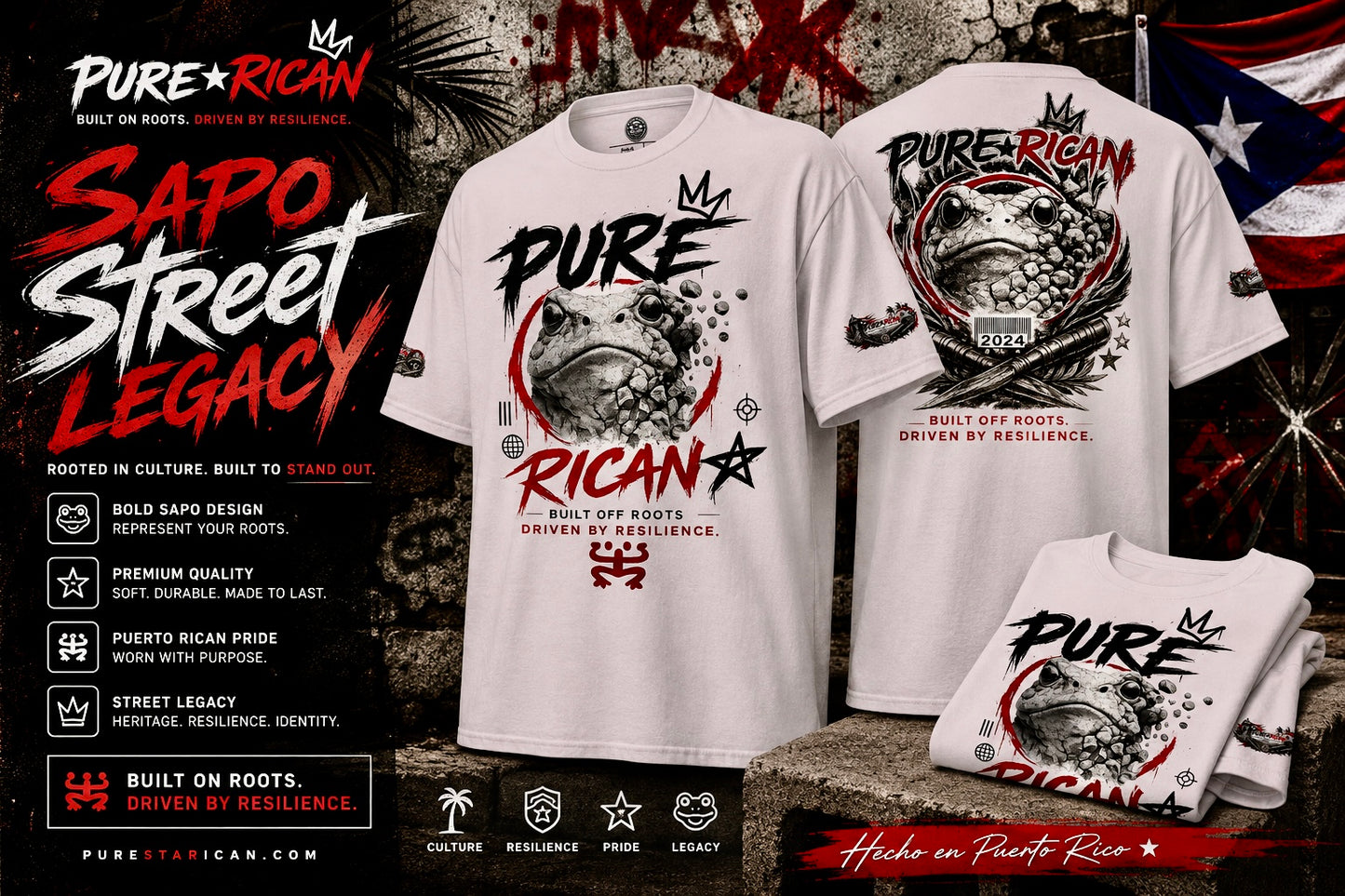 Pure⭐️Rican Sapo Street Legacy Tee Puerto Rican Heritage Shirt