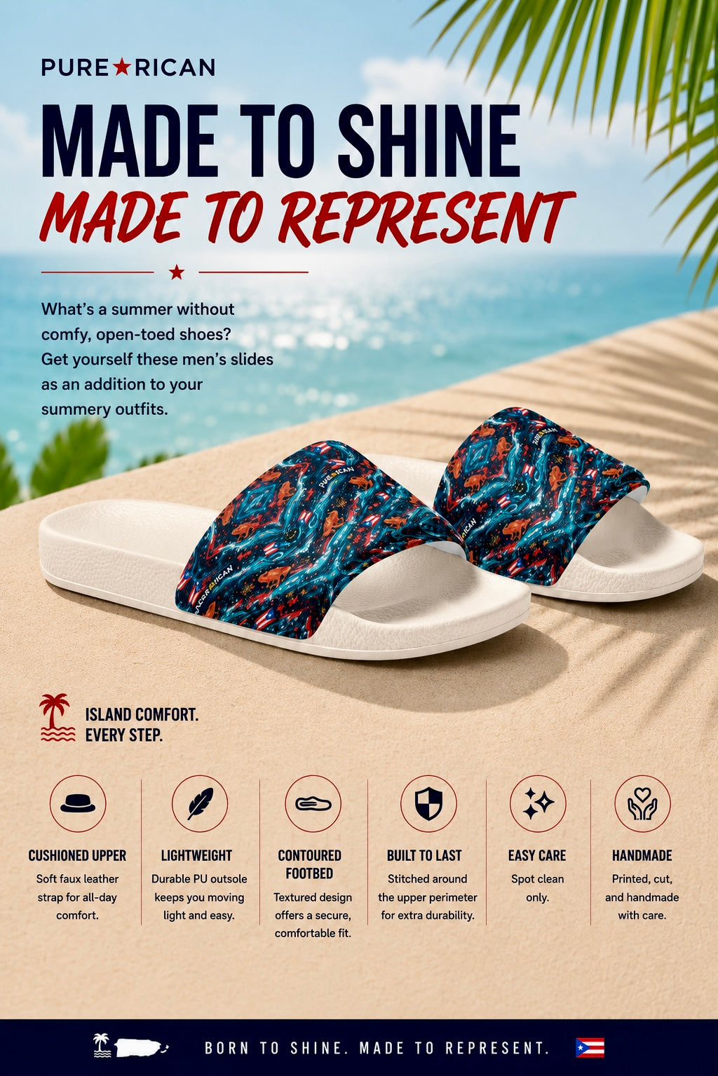 Pure⭐️Rican Sapo Wave Men’s Slides | Puerto Rican Summer Sandals