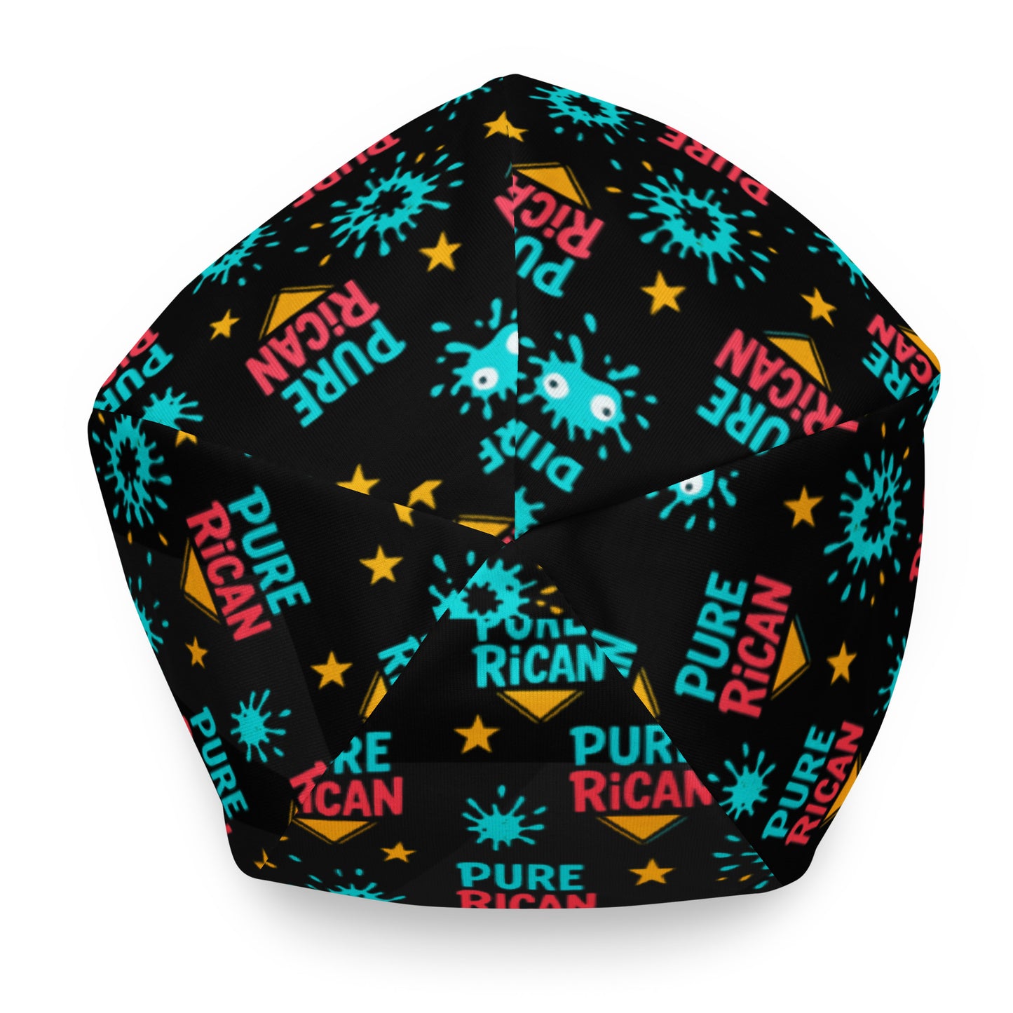 Color Burst beanie fabric detail – Pure⭐️Rican all-over print knit