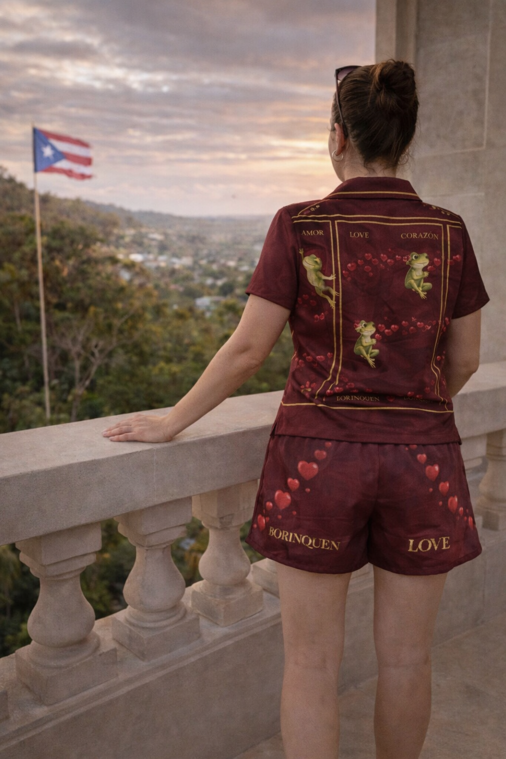 Pure⭐️Rican “BORINQUÉN LOVE” Silky Smooth Lounge Shorts – Burgundy Heart Edition