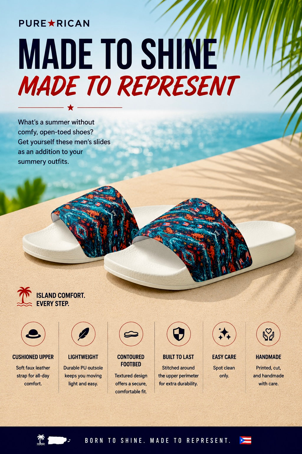 Pure⭐️Rican Sapo Wave Men’s Slides | Puerto Rican Summer Sandals