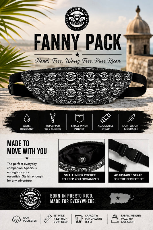 Pure⭐️Rican OG Logo Pattern Fanny Pack | Puerto Rican Travel, Festival & Everyday Waist Bag