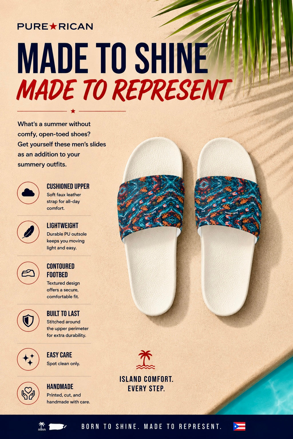 Pure⭐️Rican Sapo Wave Men’s Slides | Puerto Rican Summer Sandals