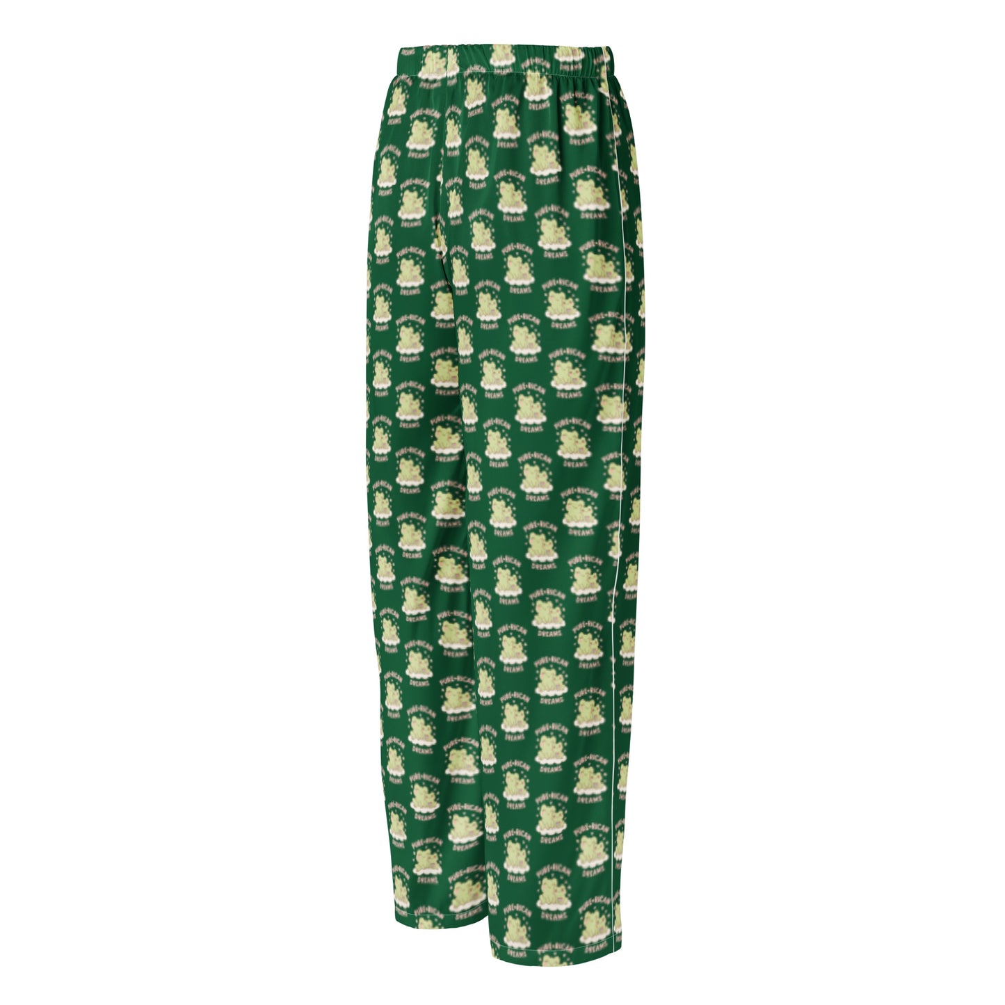 Flat lay of Pure⭐️Rican Mommy and Baby Dreamy long pajama pants in forest green with all-over cultural print