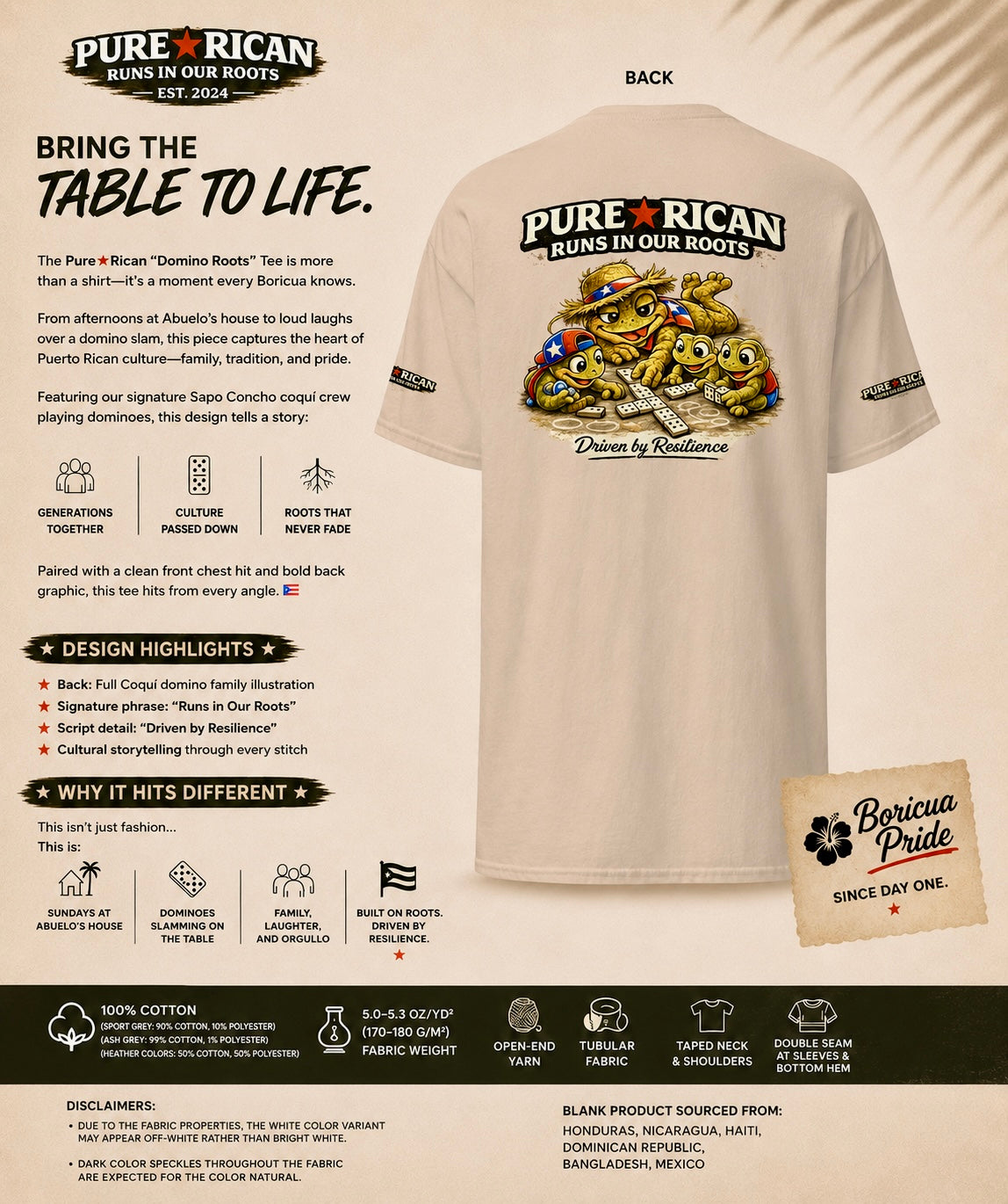 Pure⭐️Rican “Domino Roots” Coquí Family Graphic T-Shirt – Edition