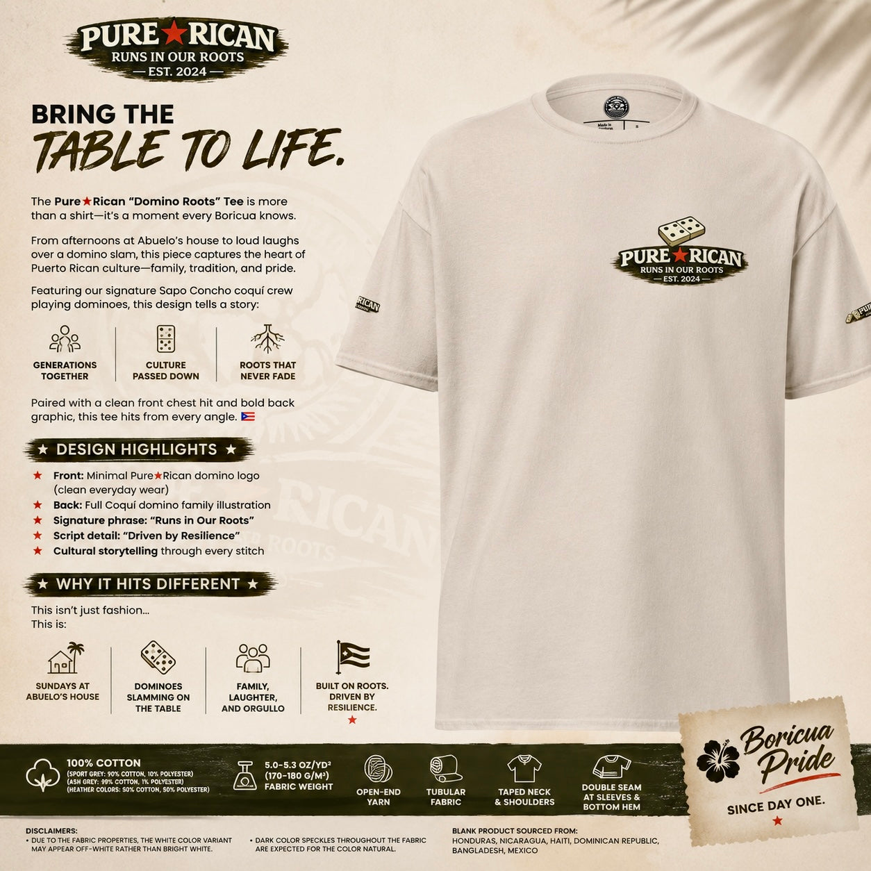 Pure⭐️Rican “Domino Roots” Coquí Family Graphic T-Shirt – Edition