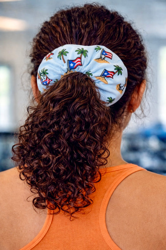 Pure⭐️Rican Island Flag Scrunchie – Palm & Puerto Rico Pattern