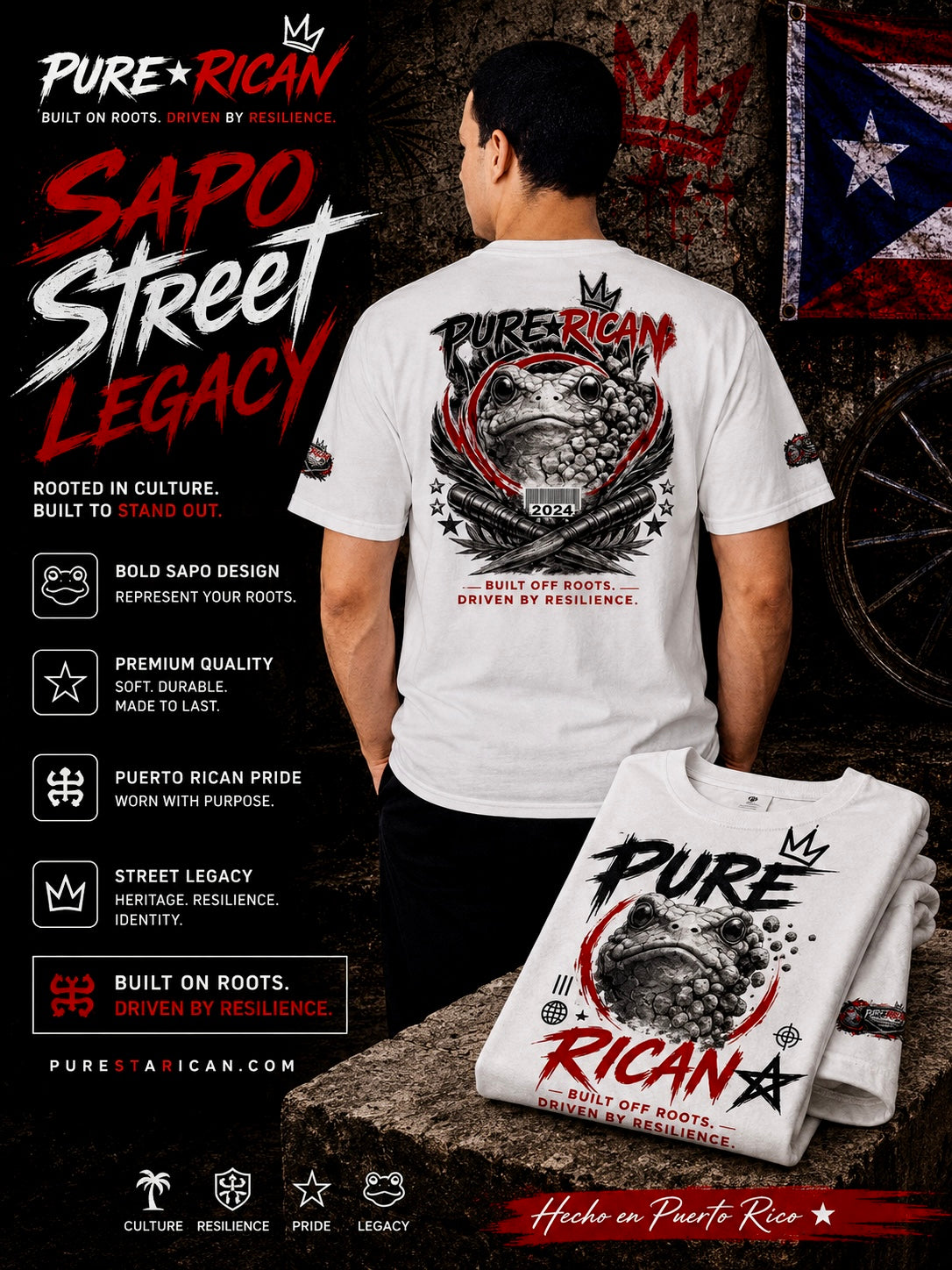 Pure⭐️Rican Sapo Street Legacy Tee Puerto Rican Heritage Shirt