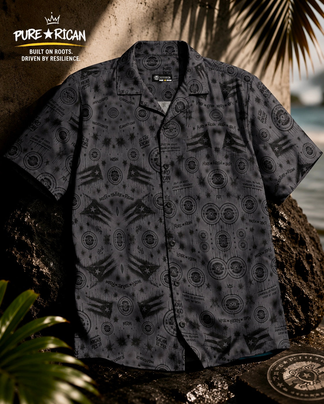 PURE⭐️RICAN Original Graffiti Button-Up Shirt Concrete Shadow Edition
