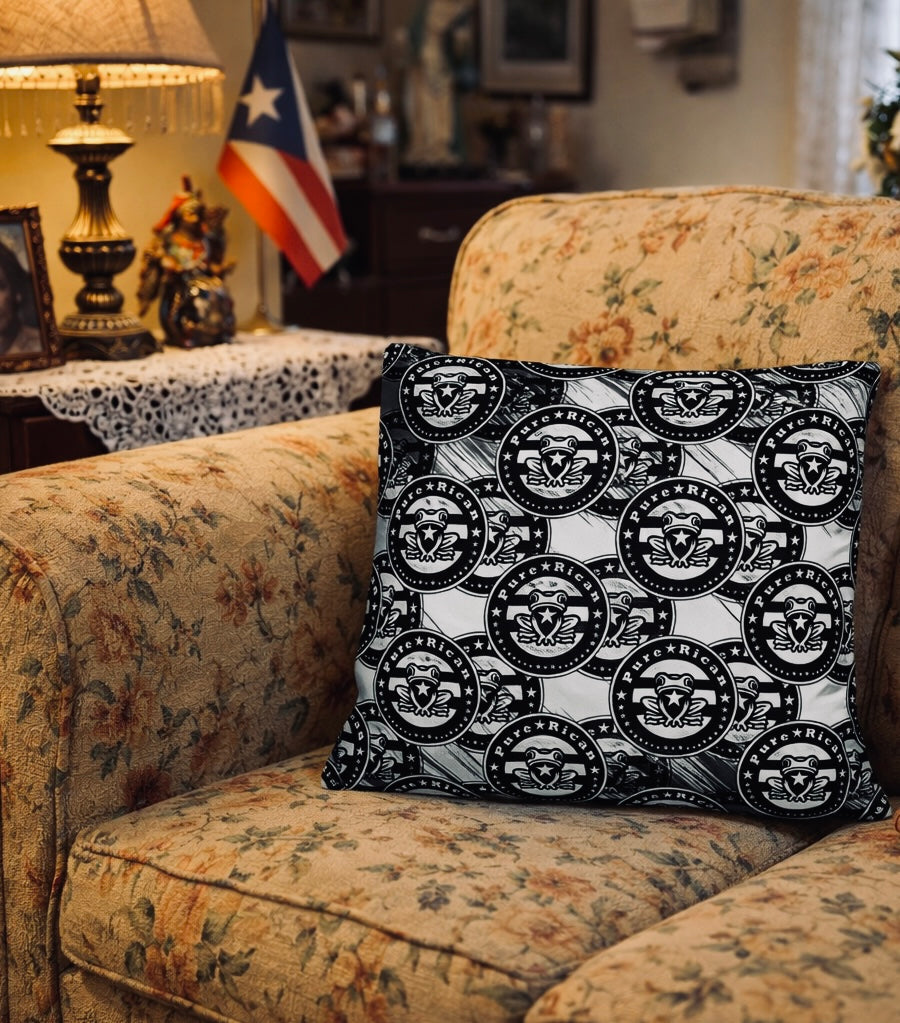 Pure⭐️Rican Sapo Concho Signature Throw Pillow – Black & White Edition