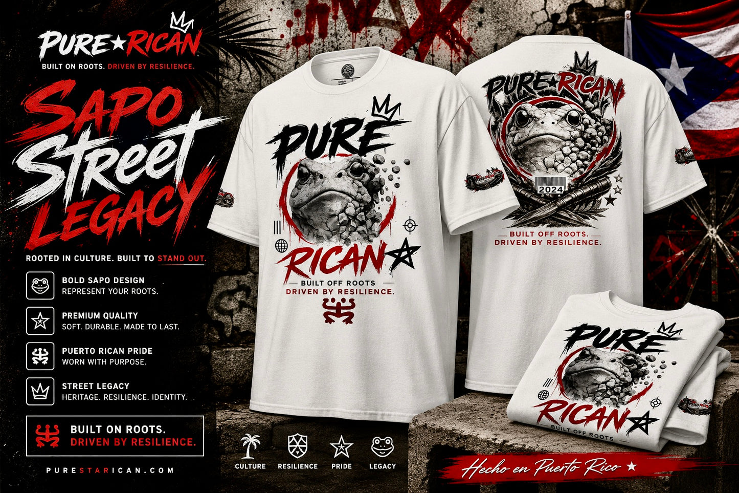 Pure⭐️Rican Sapo Street Legacy Tee Puerto Rican Heritage Shirt