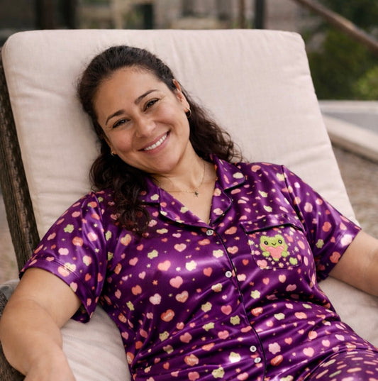 Pure⭐️Rican Purple Sapo Concho Love Pajama Shirt – Short Sleeve Button-Up