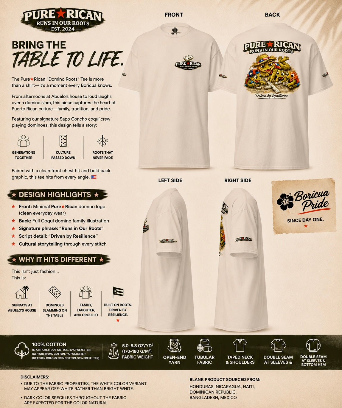 Pure⭐️Rican “Domino Roots” Coquí Family Graphic T-Shirt – Edition