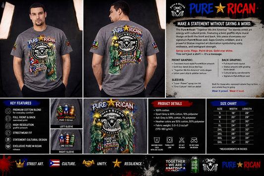 Pure⭐️Rican “Together We Are America” Statue Graffiti Tee – Front & Back Street Art Edition
