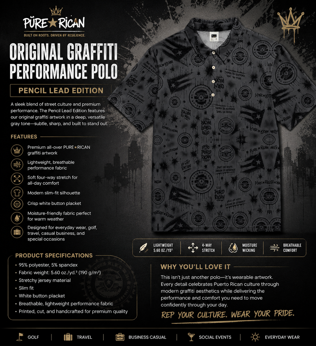 PURE⭐️RICAN Original Graffiti Performance Polo Midnight Edition