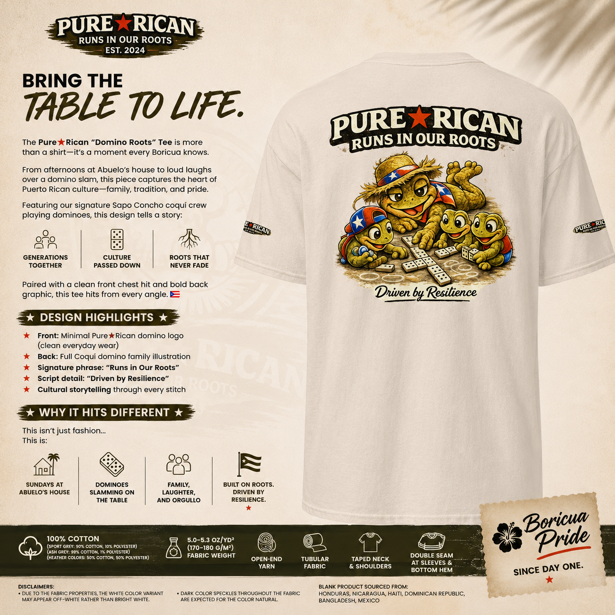 Pure⭐️Rican “Domino Roots” Coquí Family Graphic T-Shirt – Edition