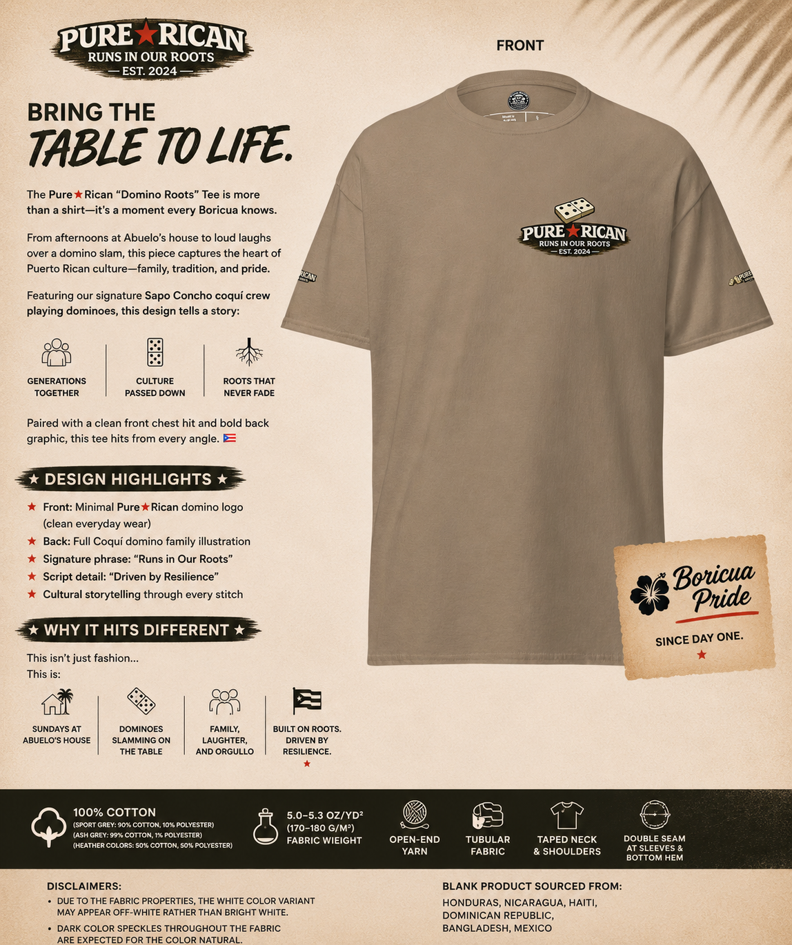 Pure⭐️Rican “Domino Roots” Coquí Family Graphic T-Shirt – Edition