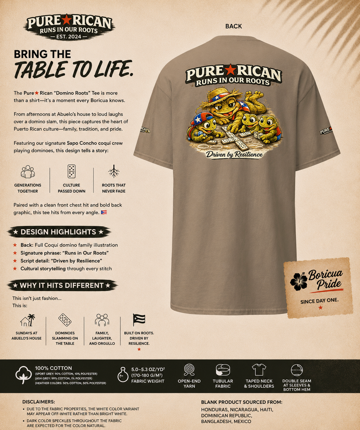 Pure⭐️Rican “Domino Roots” Coquí Family Graphic T-Shirt – Edition