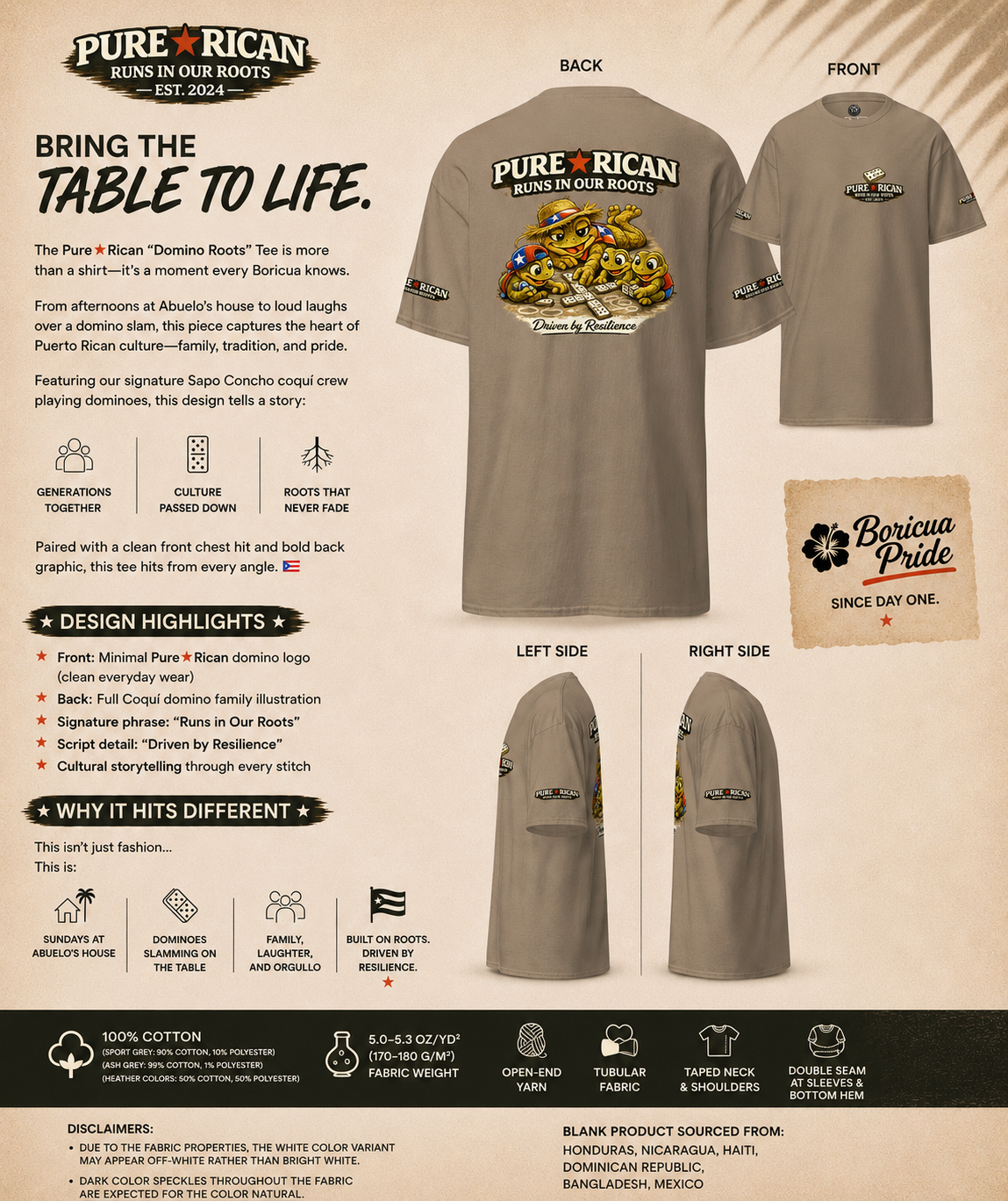 Pure⭐️Rican “Domino Roots” Coquí Family Graphic T-Shirt – Edition
