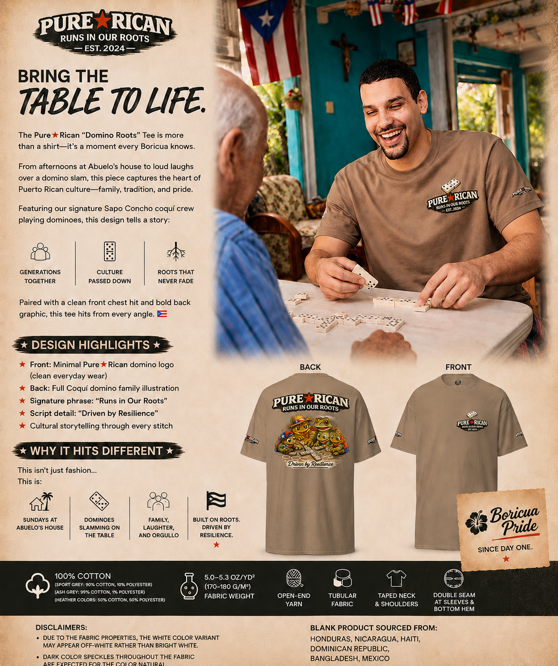 Pure⭐️Rican “Domino Roots” Coquí Family Graphic T-Shirt – Edition