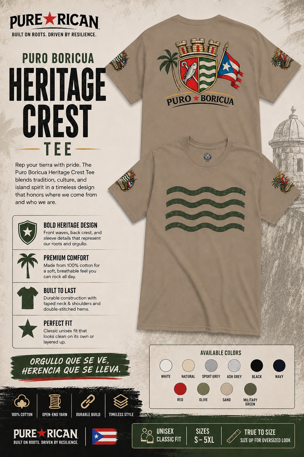 Pure⭐️Rican El Pueblo de Quebradillas Heritage Crest Tee | Puerto Rican Pride Unisex Cotton T-Shirt