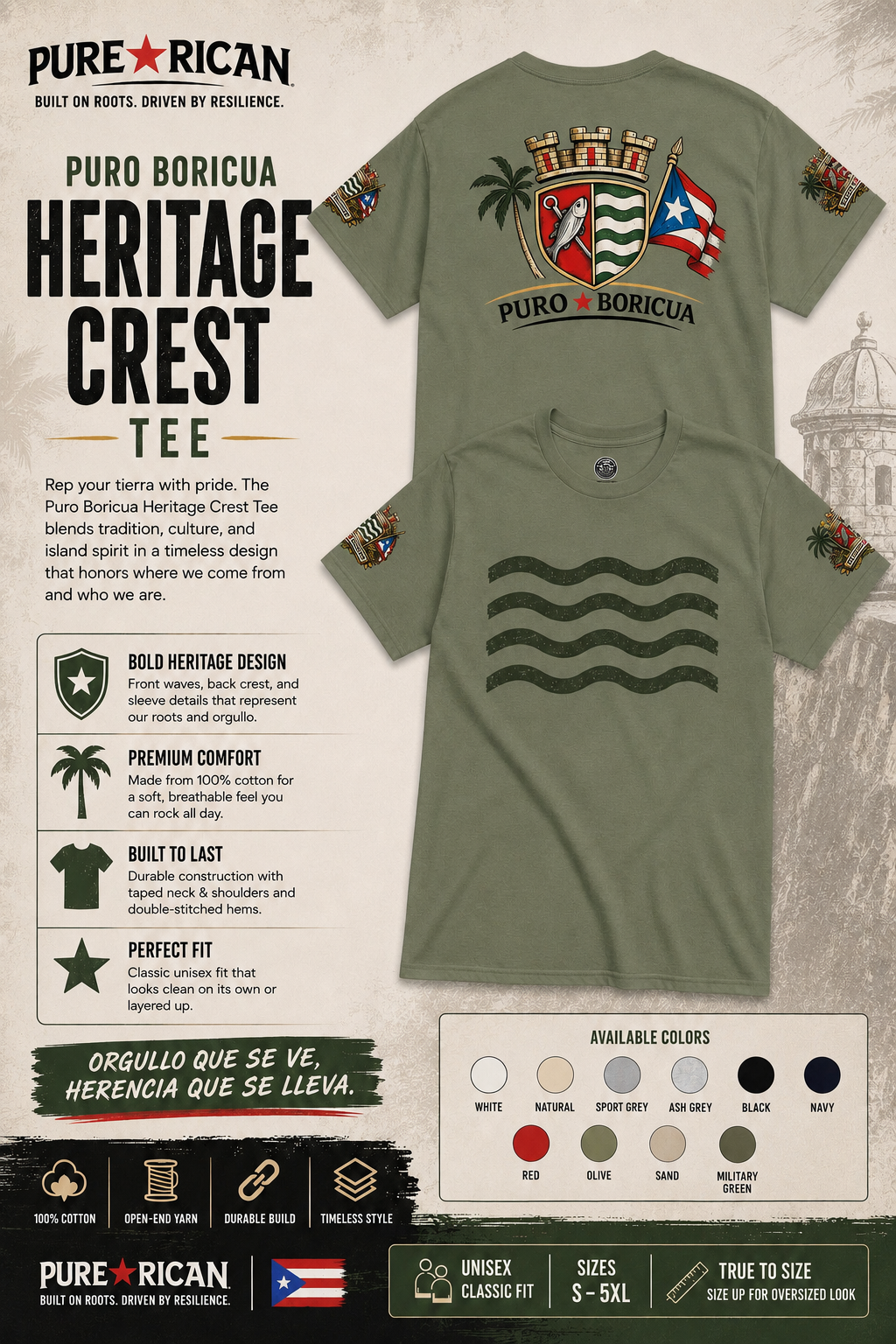 Pure⭐️Rican El Pueblo de Quebradillas Heritage Crest Tee | Puerto Rican Pride Unisex Cotton T-Shirt