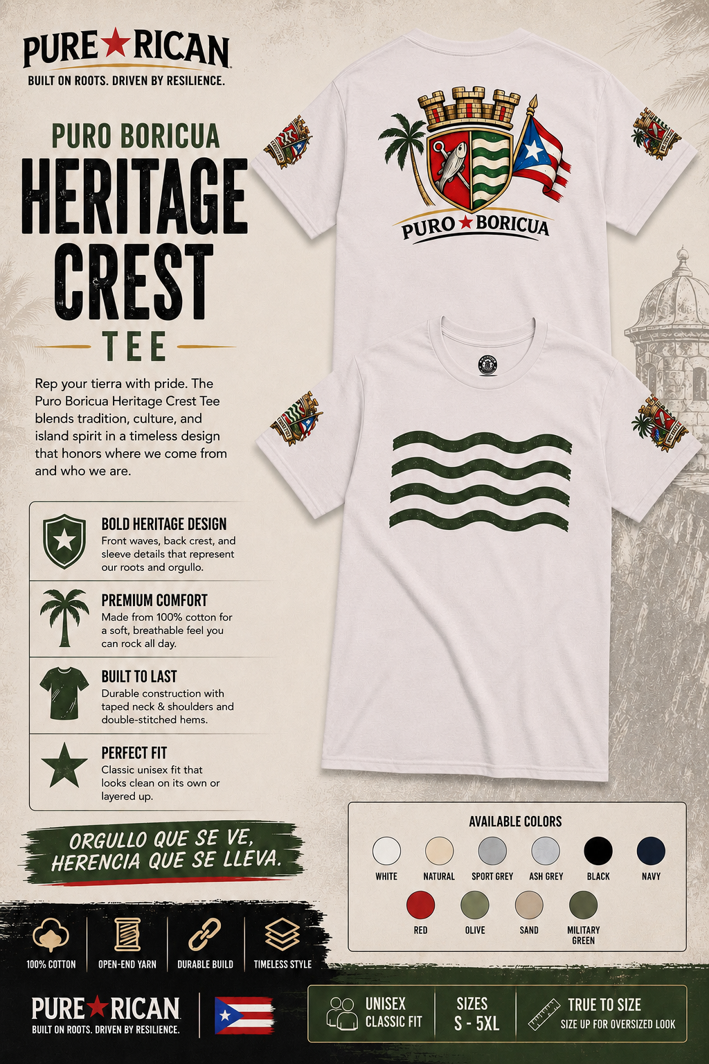 Pure⭐️Rican El Pueblo de Quebradillas Heritage Crest Tee | Puerto Rican Pride Unisex Cotton T-Shirt